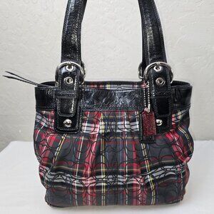COACH F15467 Poppy Tartan Plaid Signature Glam Glitter Shoulder Tote FLAWLESS!